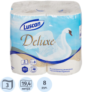 Бумага туалетная Luscan Deluxe 3сл бел 100%цел втул 19,35м 155л 8рул/уп Бумага туалетная Luscan Deluxe 3сл бел 100%цел втул 19,35м 155л 8рул/уп