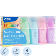 Набор текстовыделителей мини Deli 1-4 мм, скош.нак.,6цв, пастельн. EU377